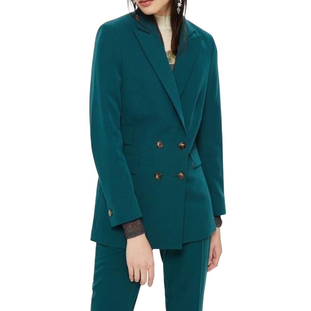 Topshop Teal Double-Breasted Blazer